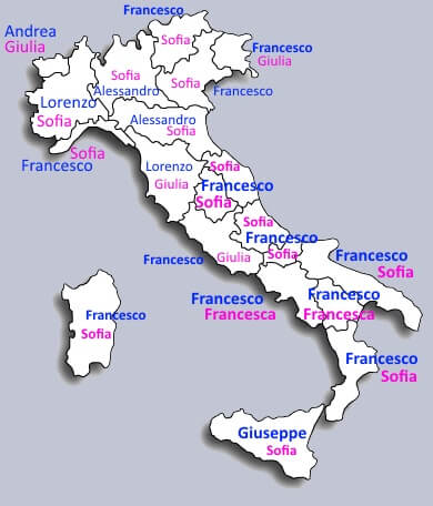 I nomi più usati in Italia nel 2013